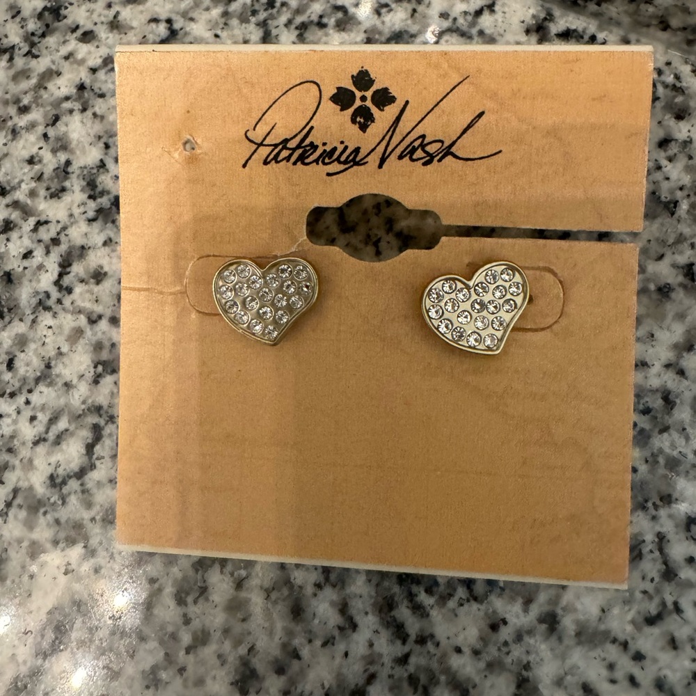 Patricia Nash Pave Gold Heart stud Earrings “Key to my Heart” New